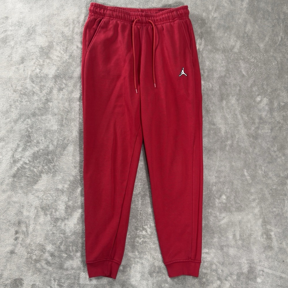 Jordan Mens Joggers Medium Red Brooklyn Fleece Pants Adult M Track Bottoms Gym